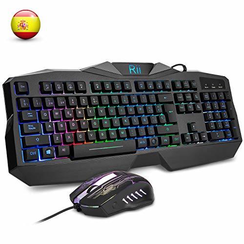 Electrónica Teclado Gaming Rii RM400 Combo Rainbow Retroiluminación ,Teclado y Ratón con Cable,ratón