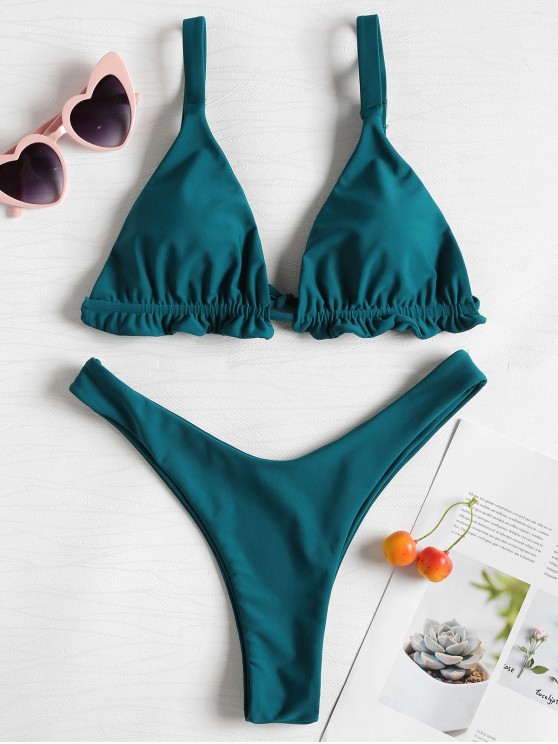 Fashion ZAFUL Frilled Thong Bikini Set