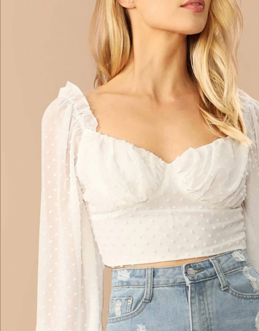 Moda Swiss Dot Frill Trim Milkmaid Top