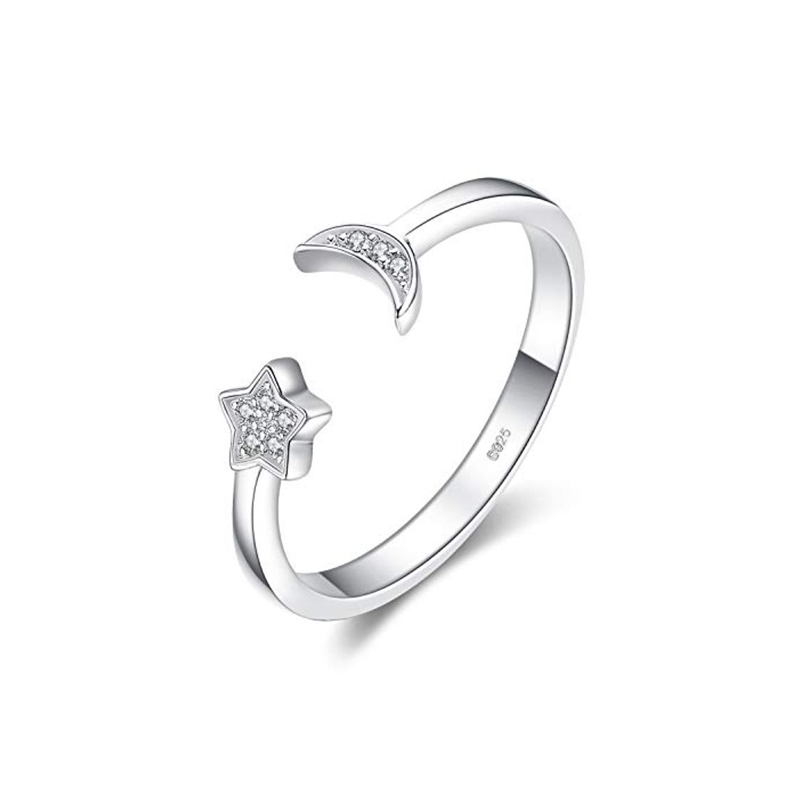 Product JewelryPalace Luna Estrella CZ Pave Zirconia cúbica Anillo abierto ajustable Plata de