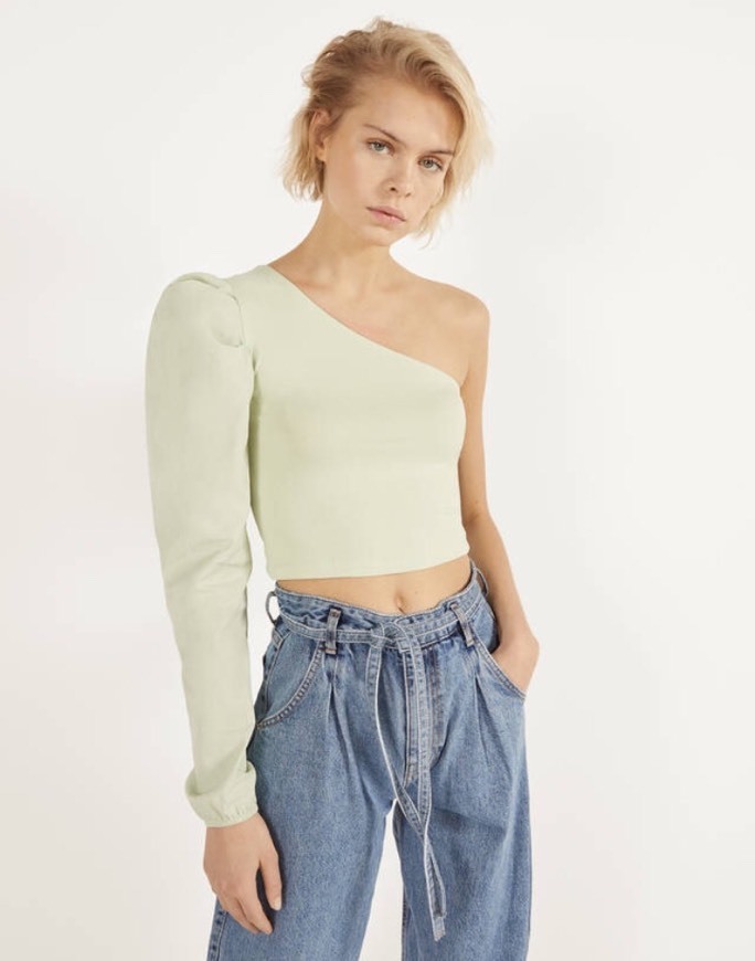 Social Top assimétrico com manga de popelina