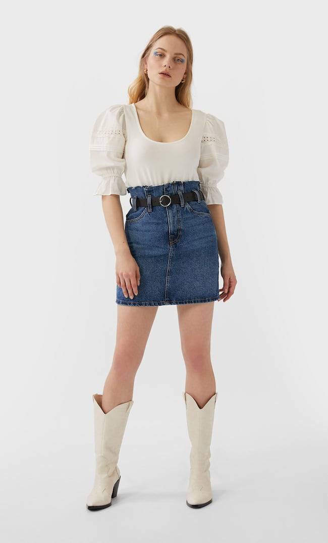 Social T-shirt com manga abalonada e bordado