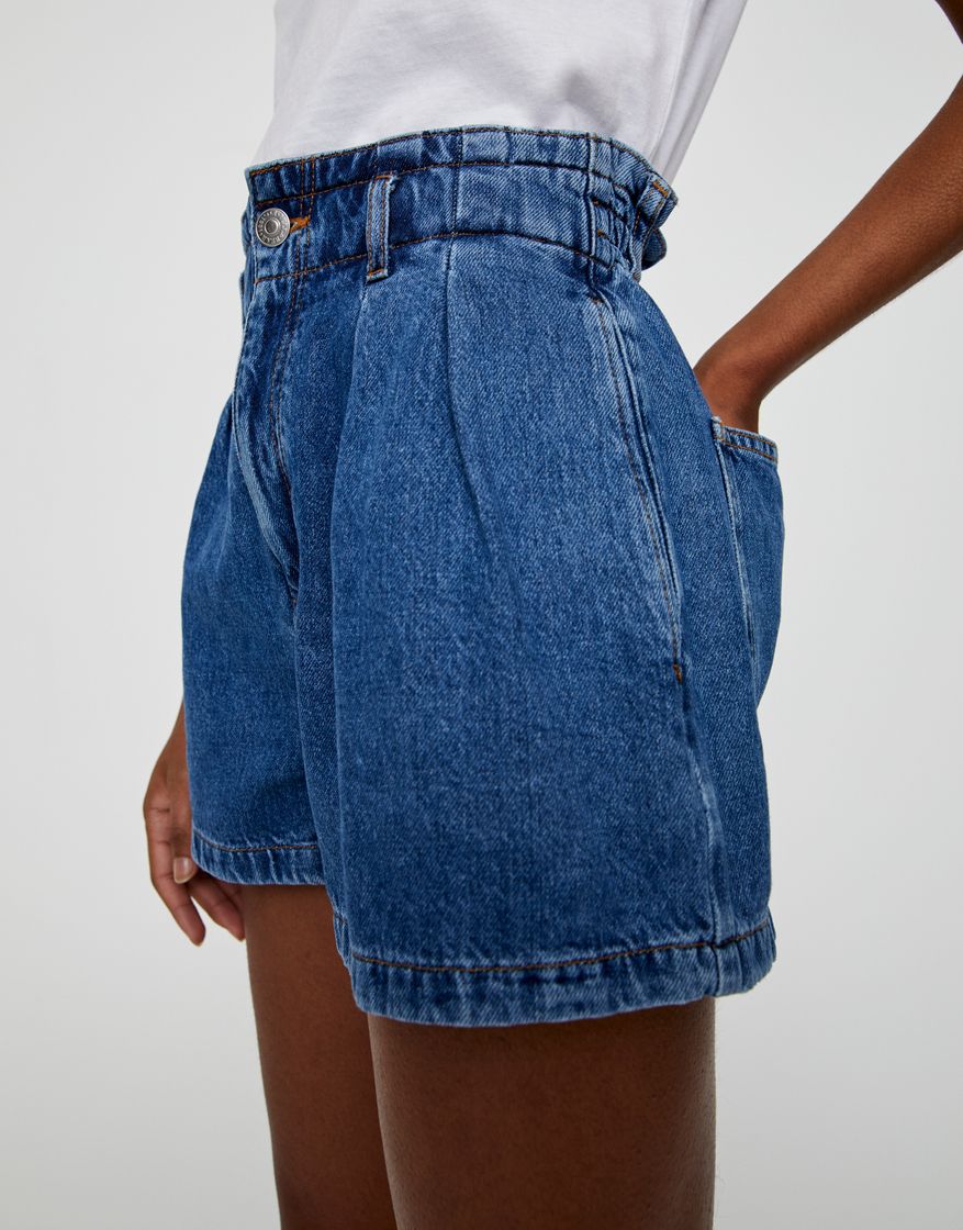 Moda Blue denim paperbag Bermuda shorts - PULL&BEAR