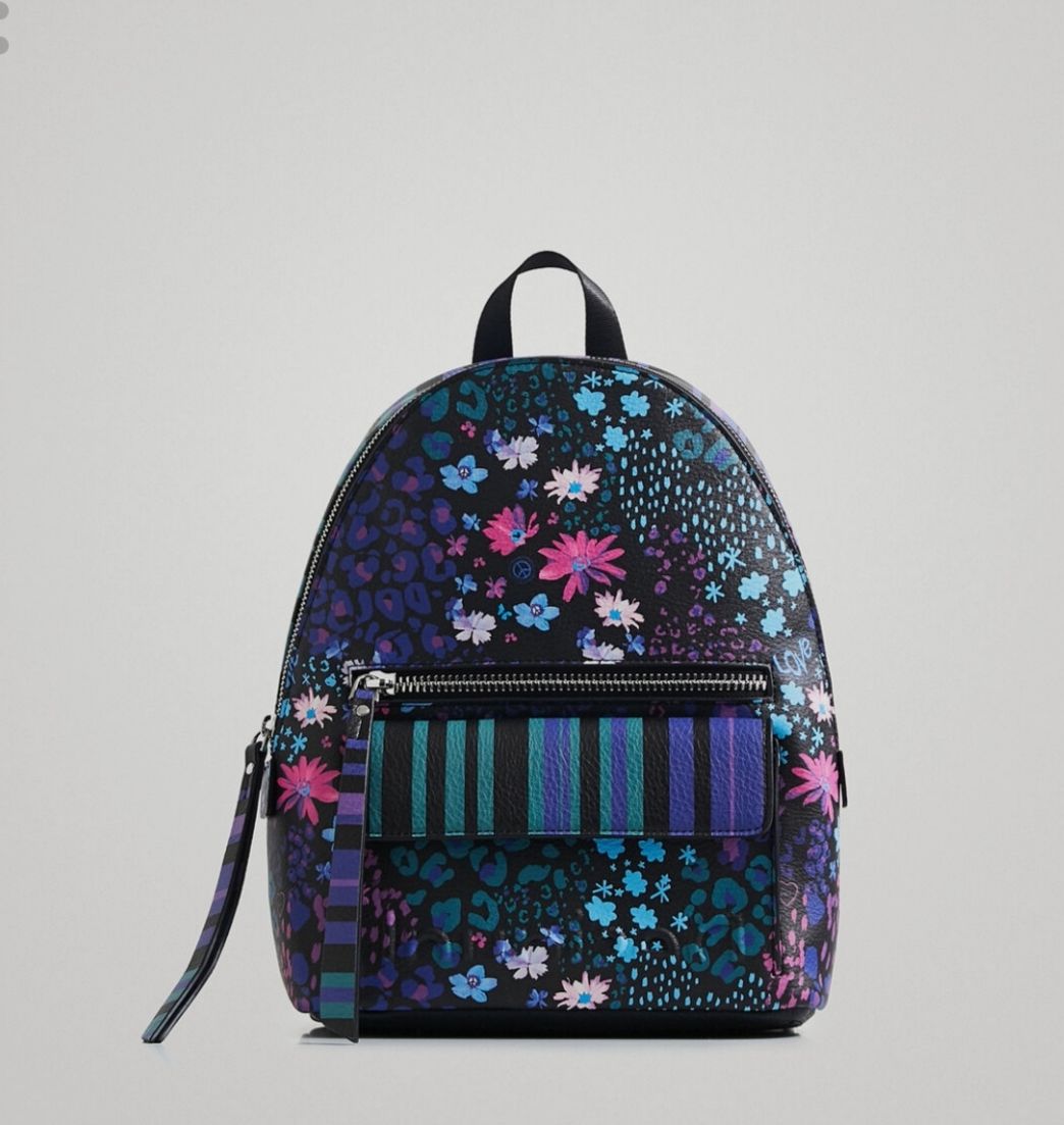 Moda Mochila mini flores riscas Desigual