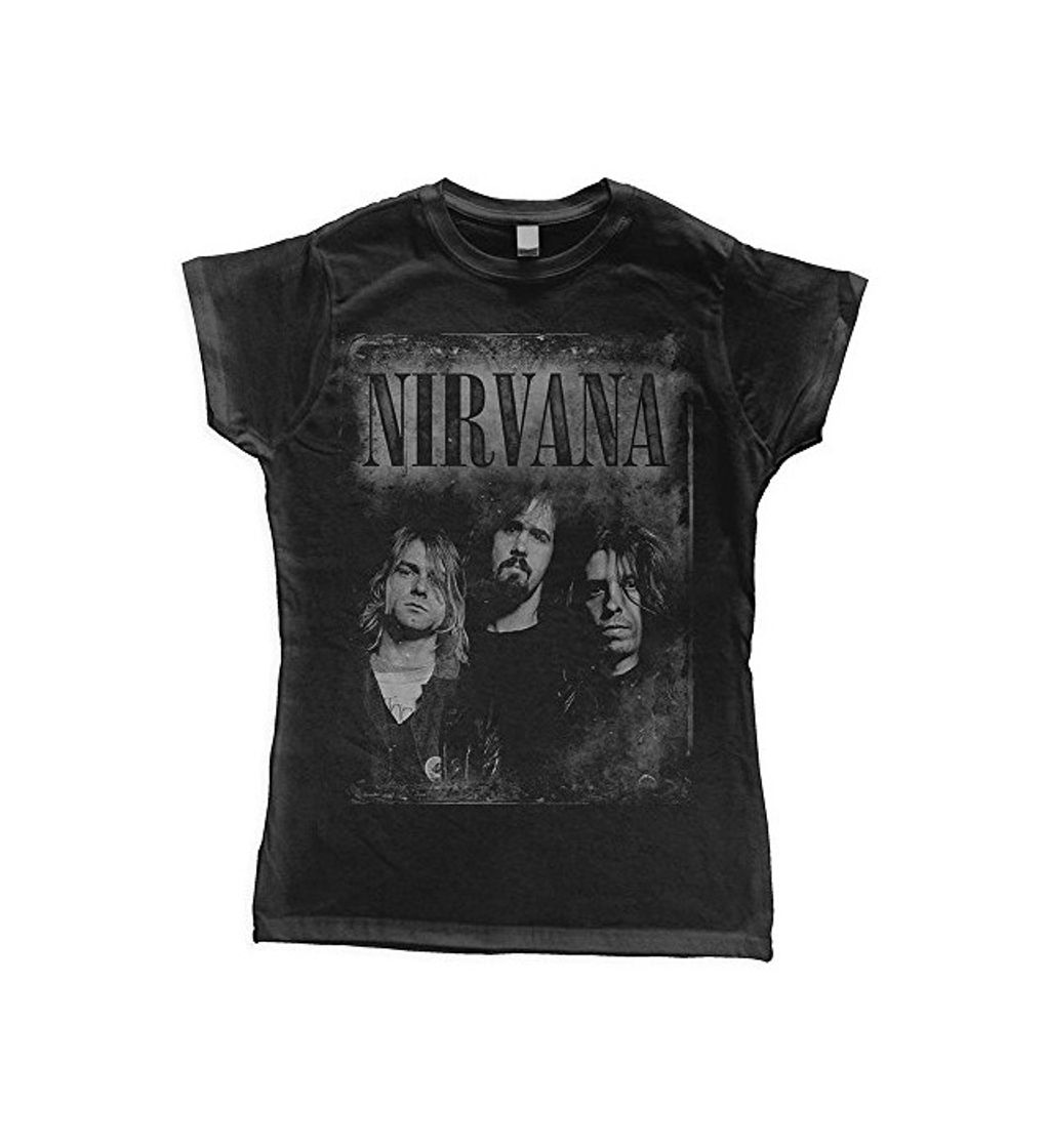 Fashion Nirvana Faded Faces Camiseta Mujer Negro M