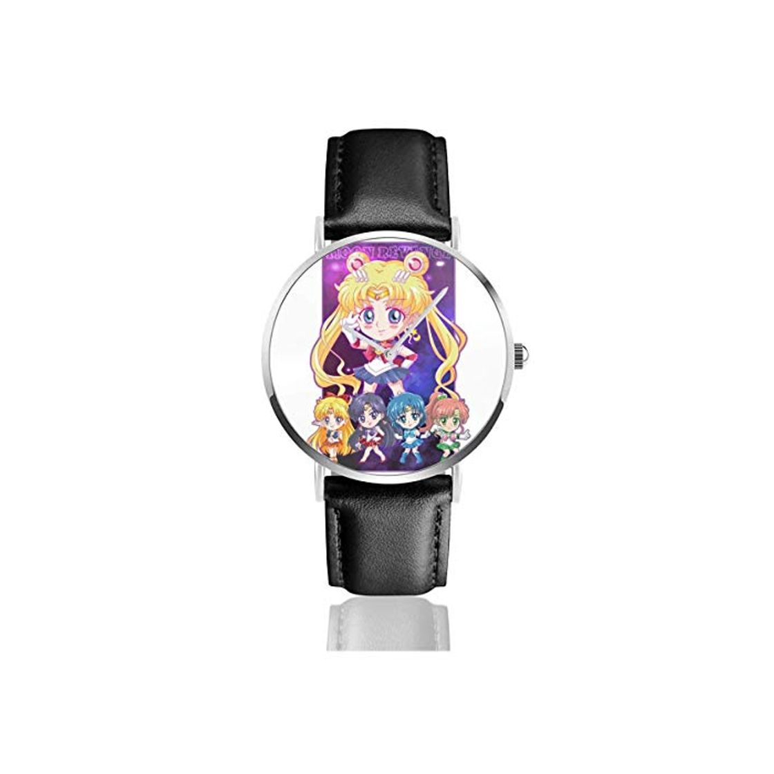 Moda Relojes Cuarzo Cuero Banda Negra Colección Joven Regalo Unisex Business Casual Moon Revenge Chibi Sailor Moon Team