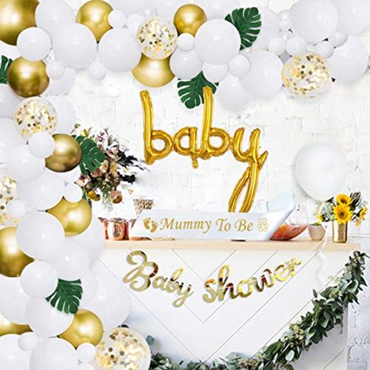 Baby Shower Balloon Garland Arch Kit blanco y dorado 105 Pack Mummy