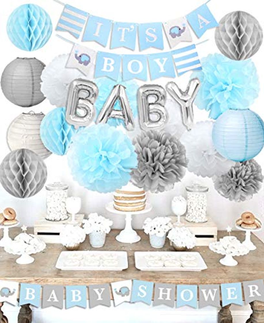 Product Baby Shower Decoraciones para el niño"Es un niño" Baby Shower con"OH BEBÉ" Papel de carta Globo Bebé Azul Bunting y papel de seda