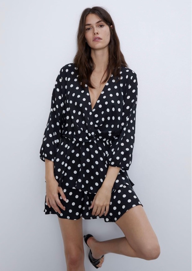 Fashion Vestido com estampado às bolinhas- ZARA