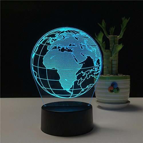 WZYMNYD Creative Earth Globe 3D Holograma acrílico 7 Color Dormitorio Lámpara de