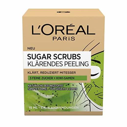 L'Oréal Paris Sugar Scrubs Máscara facial con semillas de kiwi, exfoliante explicativo,