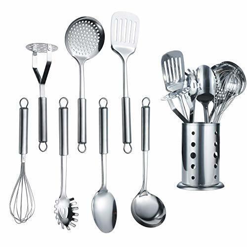 Social Berglander Utensilio de cocina de acero inoxidable de 7 piezas con 1
