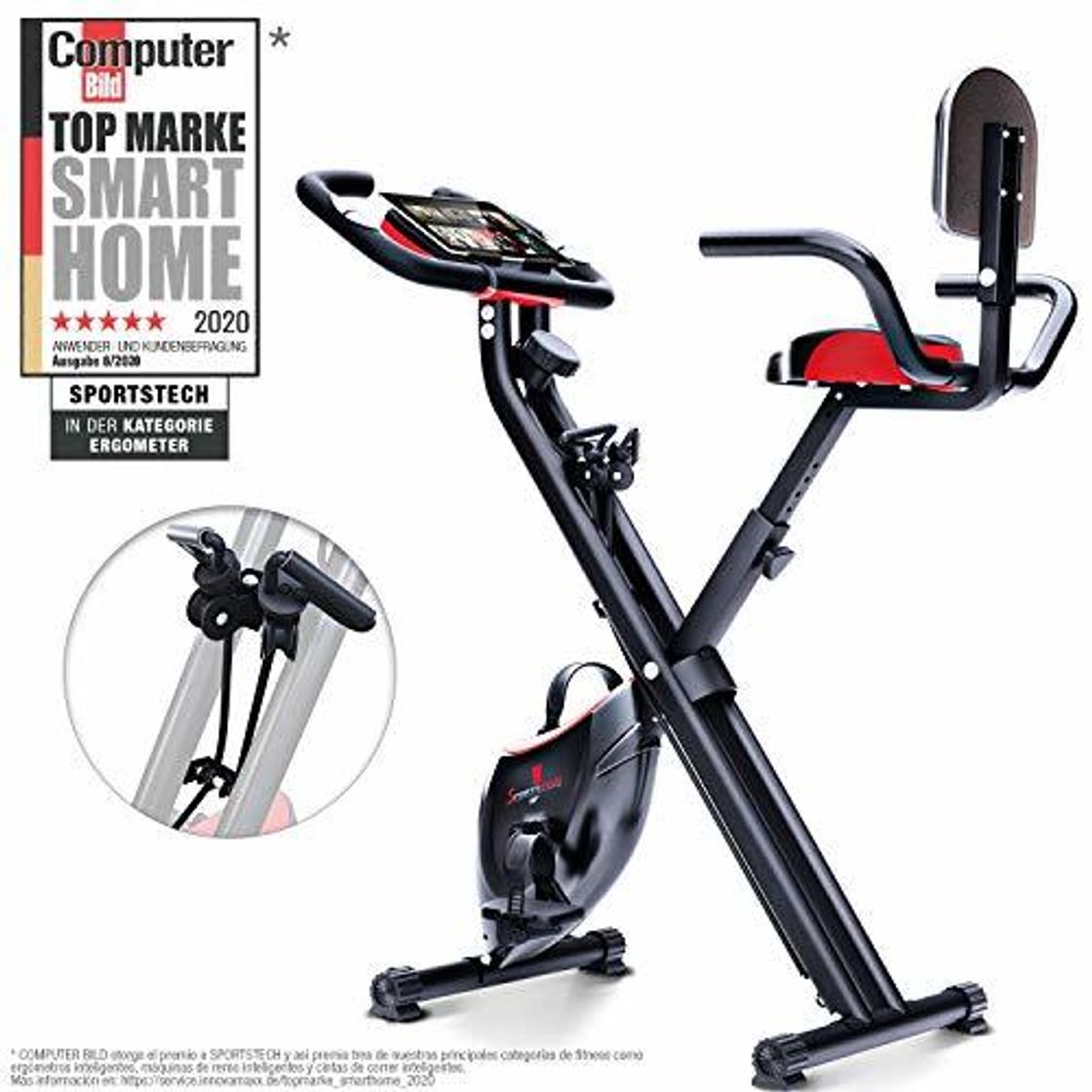 Social Sportstech Bicicleta estática Plegable con Respaldo X100-B con Volante de inercia de