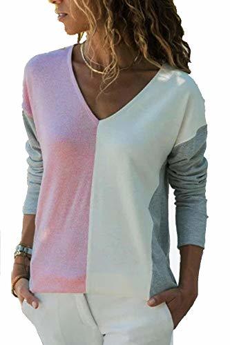 YOINS Camiseta de Manga Larga para Mujer Camisa Cuello V Blusa Sexy