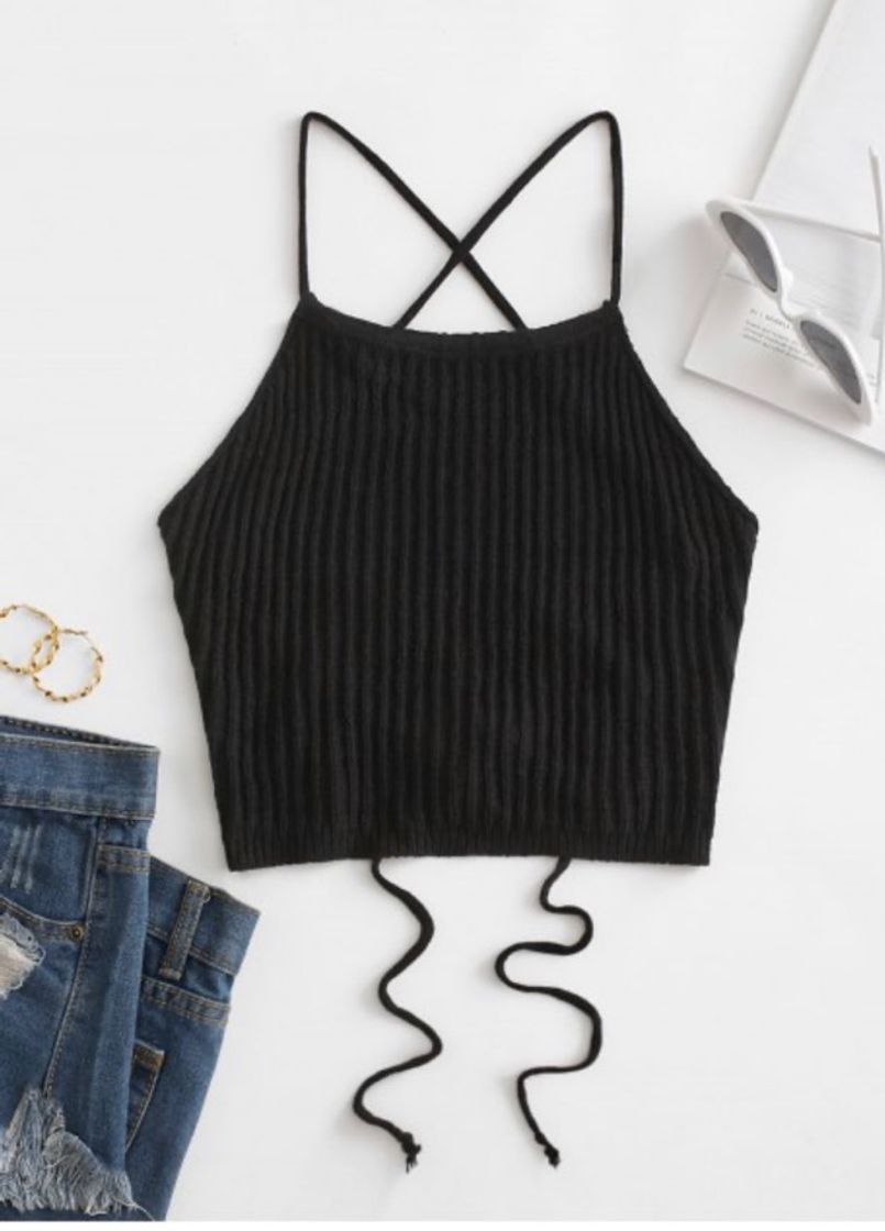 Producto Lace Up Knitted Crop Cami Top