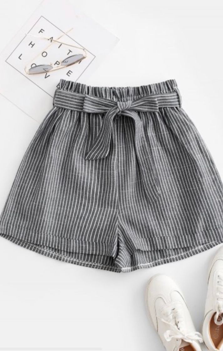 Product Vertical Striped Cuffed Paperbag Shorts