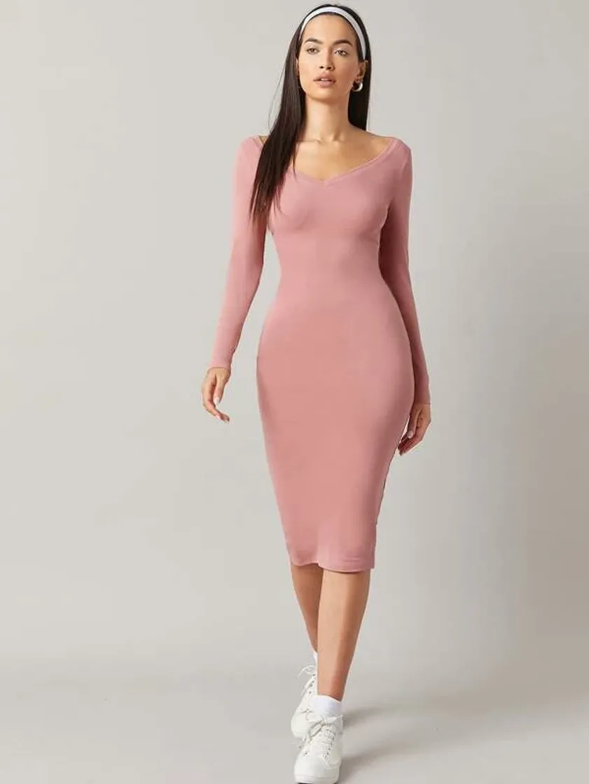 Moda SHEIN BASICS Simples Elegante Vestido

