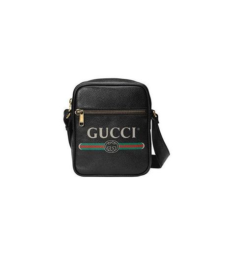Gucci Logo Signature Print Side Messenger Bandolera cruzada de cuero negro Italia