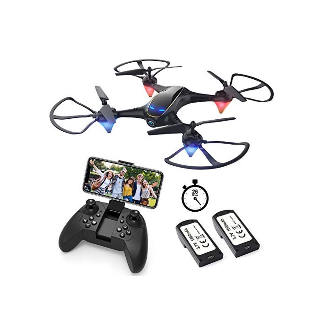 Social EACHINE E38 Drones con Cámara para Adultos LED Tiempo de Vuelo Largo