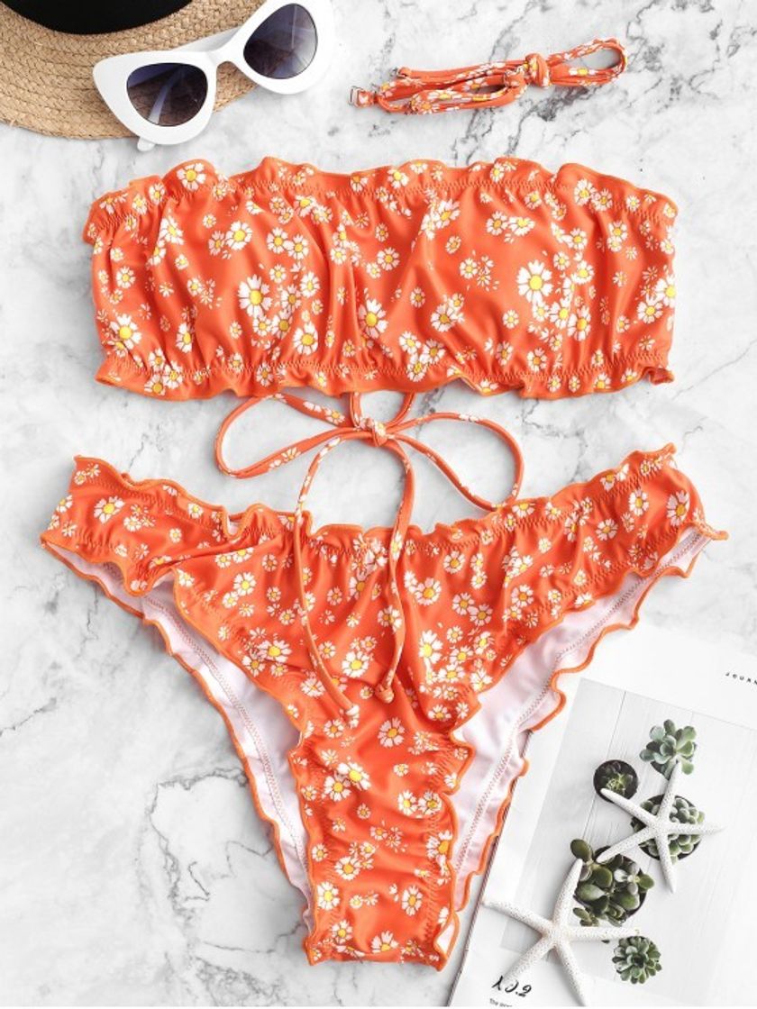 Producto ZAFUL Conjunto de bikini de dos piezas con estampado de margaritas de