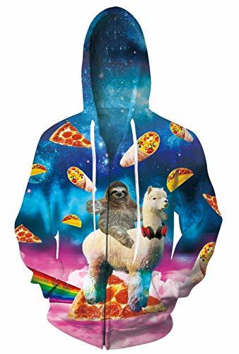 Moda RAISEVERN Hombre Realista 3D Animal Sloth Alpaca Hoodi Zip Up Manga Larga