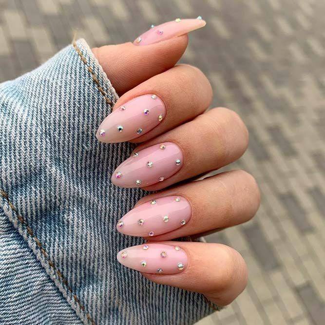 Fashion Nude Nails With Crystals