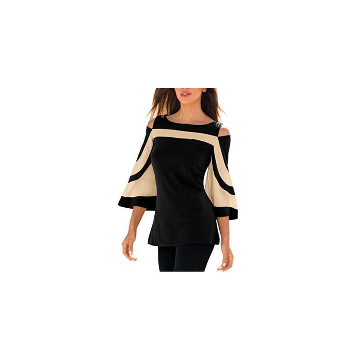 Social DEELIN Camiseta Manga Larga con Hombros Descubiertos Y Manga Larga Acampanada para