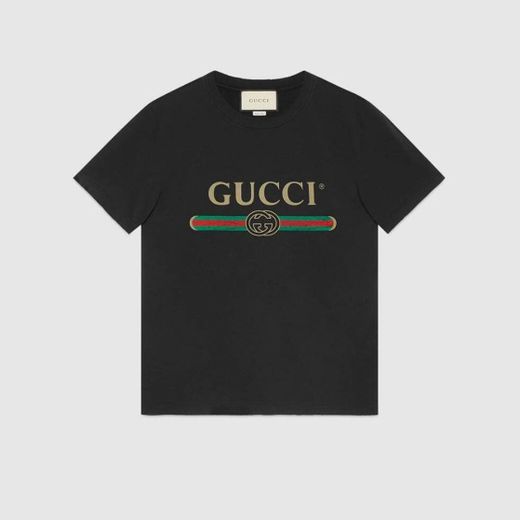 Black Washed Cotton Jersey Oversize T-Shirt With Gucci Logo ...