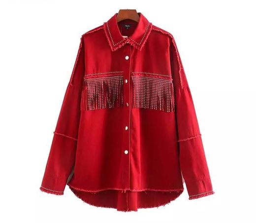 Jaqueta vermelha com franjas ✨