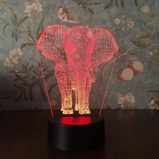 Elefante 3D Lâmpada de Visão Estéreo Acrílico 7 Cores Mudand