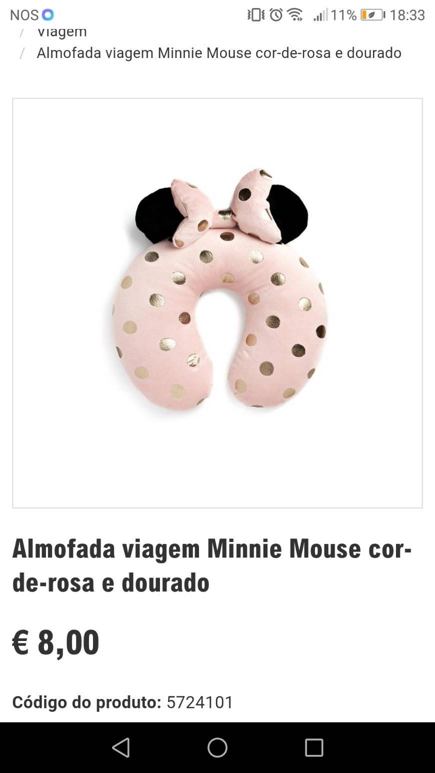 Fashion Almofada viagem Minnie Mouse cor-de-rosa e dourado