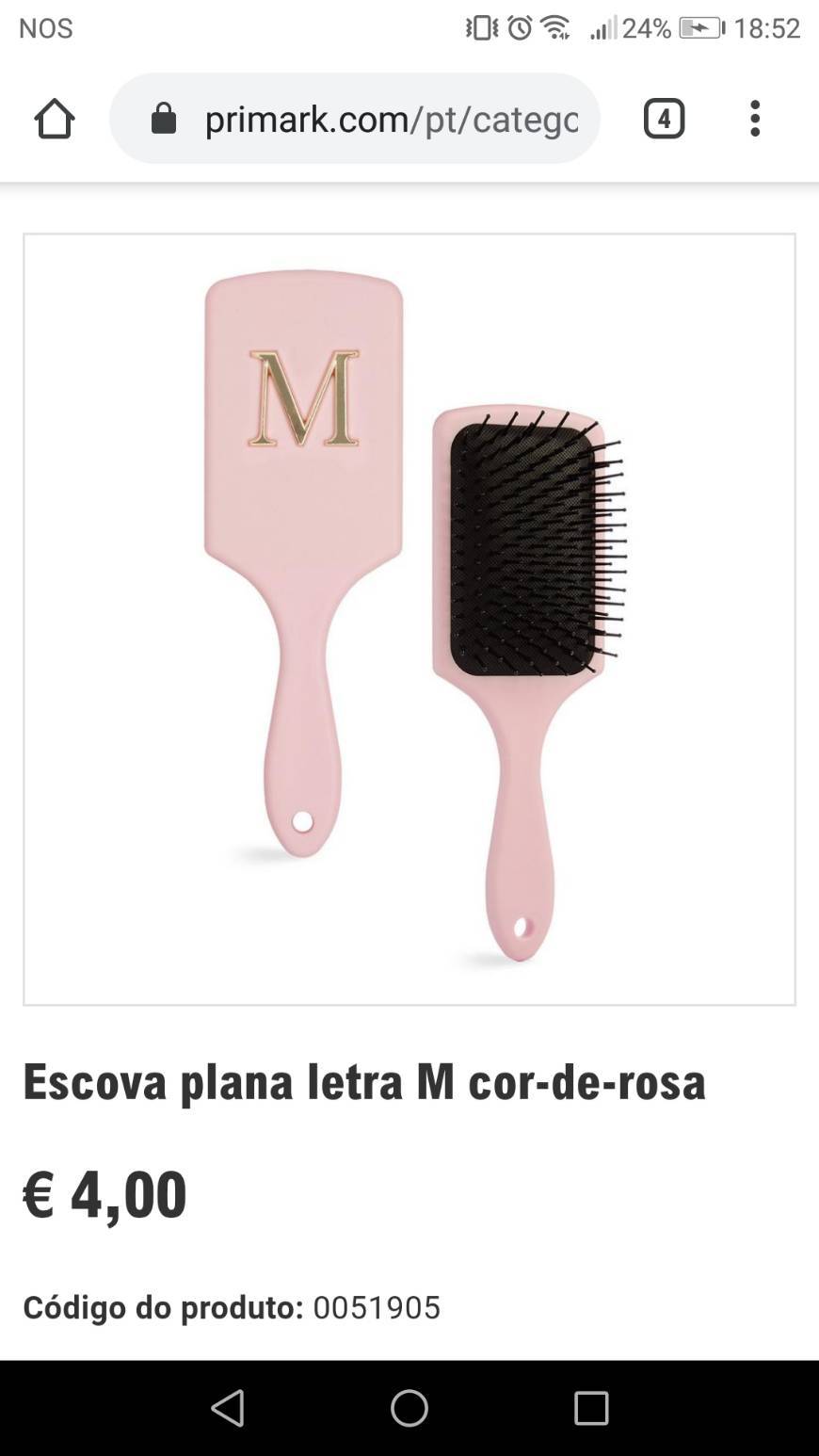 Moda Escova plana letra inicial cor-de-rosa