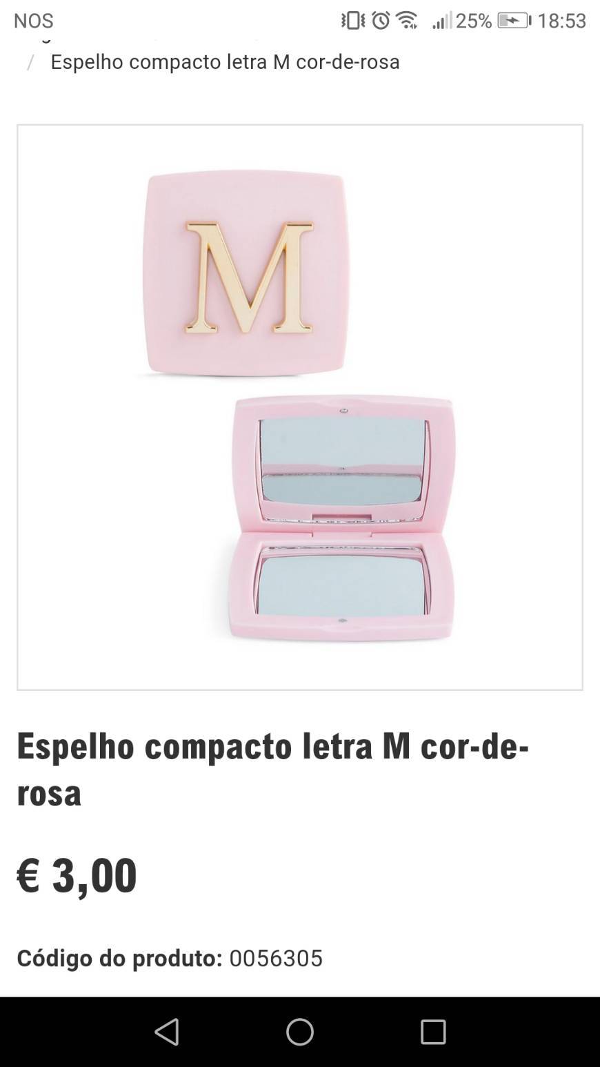 Moda Espelho compacto letra inicial cor-de-rosa