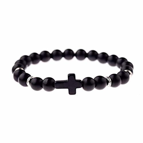 Producto GMZPP Charm Beaded Men Bracelet Black Cross Lava Stone Pulseras y brazaletes