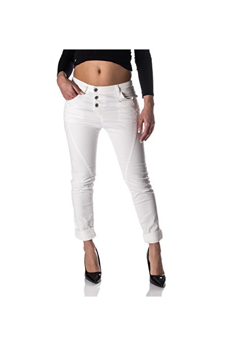 Moda PLEASE Vaqueros baggy básicos para mujer S Blanco