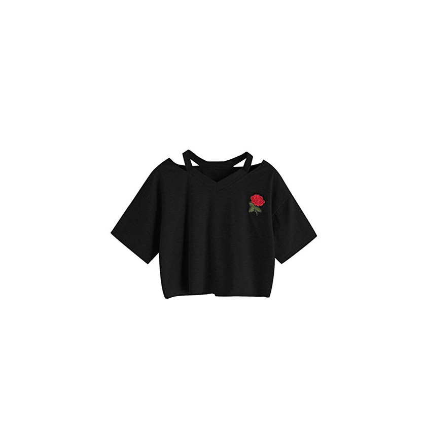 Social Goodsatar Mujer Rosa Manga corta Casual Camiseta Mezcla de algodón Cuello en