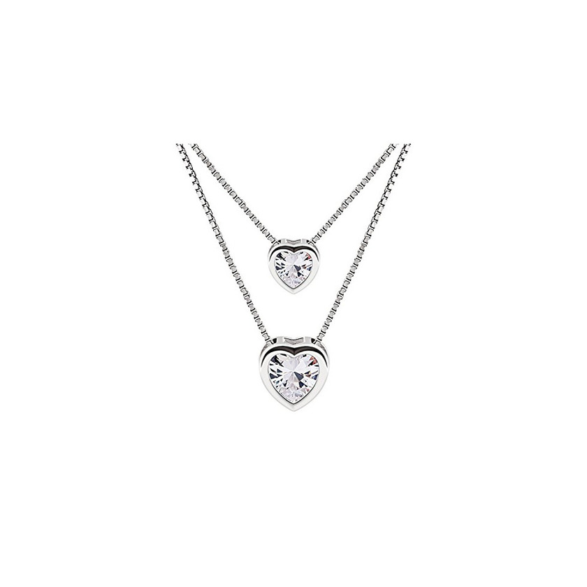 Social B.Catcher Mujer Collar Colgante Plata de Ley 925 con Doble corazón con