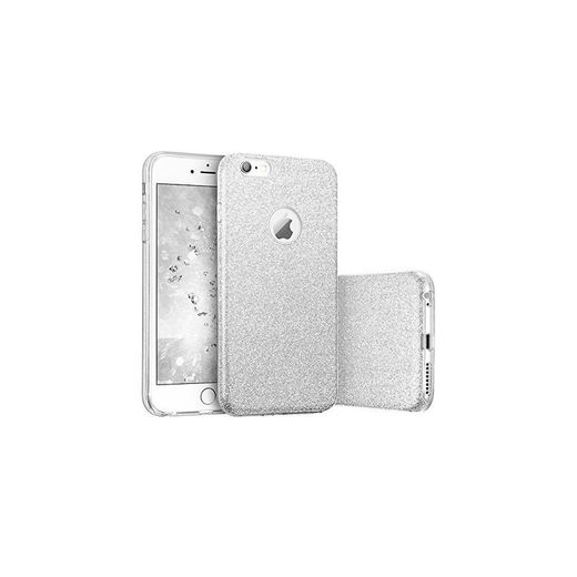 Coovertify Funda Purpurina Brillante Plateada iPhone 6/6S Plus, Carcasa Resistente de Gel