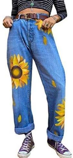 Jeans cintura alta flores
