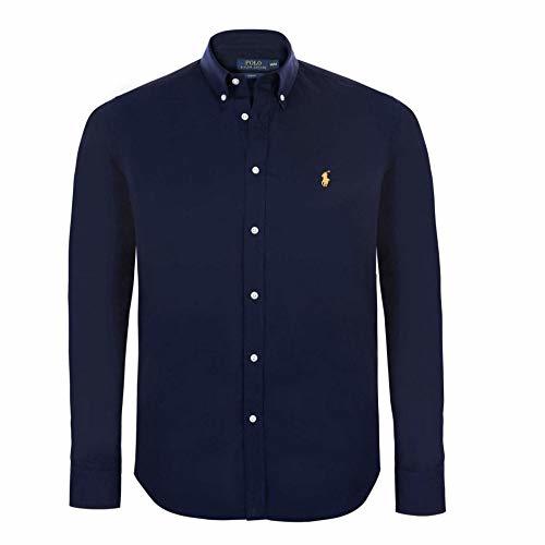 Moda Ralph Lauren Polo camisa de hombre ajuste personalizado de popelina blanco azul