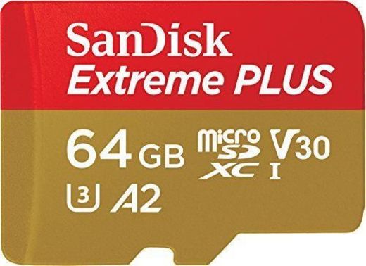 SanDisk Extreme PLUS - Tarjeta de memoria microSDXC de 64 GB con adaptador