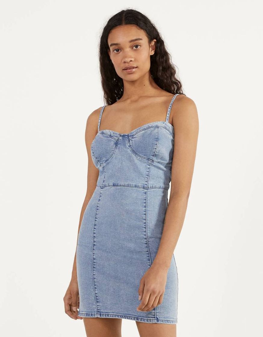 Social Vestido em denim de alças