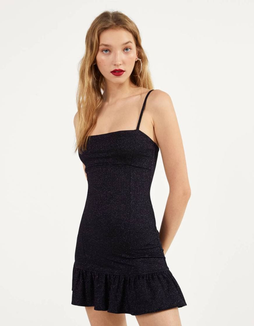 Social Vestido com fio metalizado e folhos