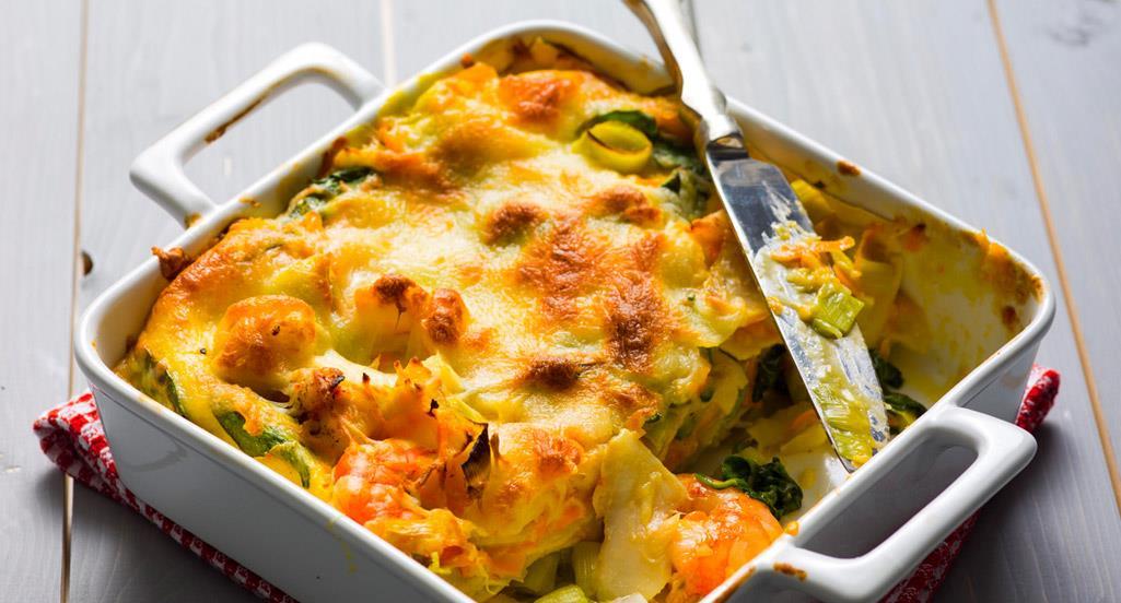 Lasanha de bacalhau com legumes 