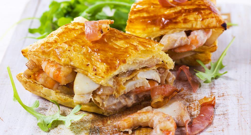 Mil folhas de bacalhau e gambas