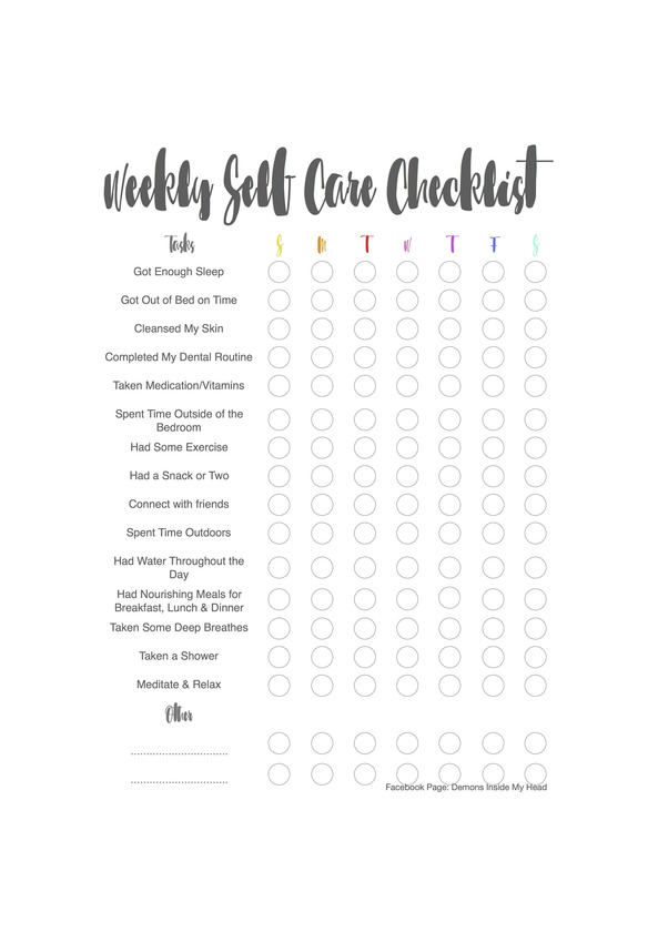 Productos Weekly self care checklist