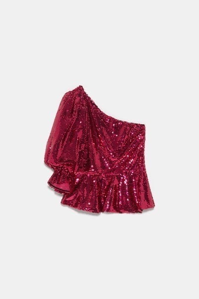 Top asimétrico lentejuelas Zara