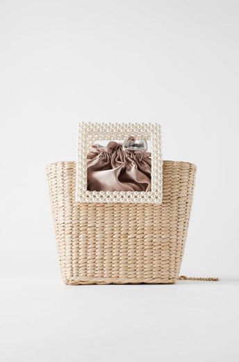 Basket bag with faux pearl hands- Zara 