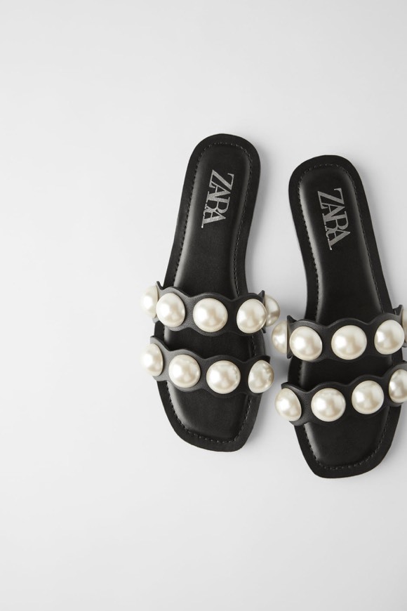 Products Flat leather sandals with pearls-Zara 