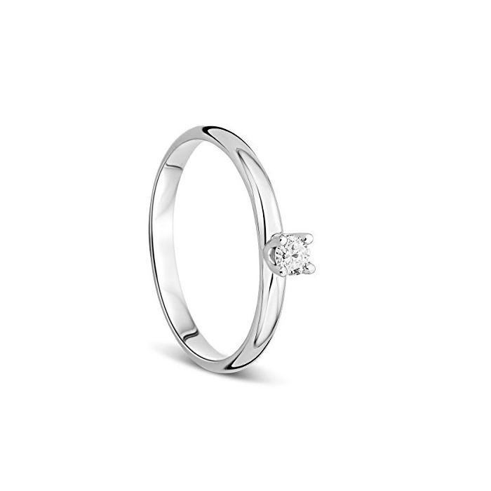 Social Orovi Anillo Señora Solitario en Oro Blanco con Diamante Talla Brillante 0.10
